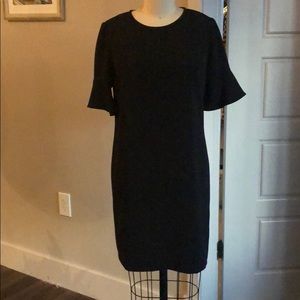 Loft Petites Black Flounce Sleeve Shift Dress